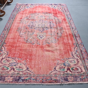Vintage Rug, Large Carpet, Turkish Rug, Oushak Rug, 64x110 inches Red Rug, Decorative Oversize Carpet, Bohemian Bedroom Rug,  3675