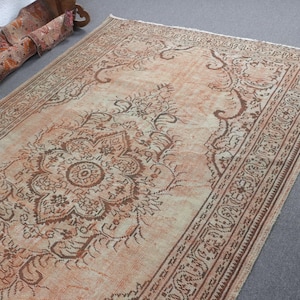 Vintage Turkish Rug, Large 5.9x10.3 ft (180x315 cm) Rug, Brown Patchwork Wool Rug