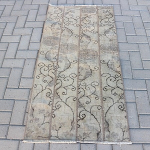 Turkish Rug, Vintage Runner, Handmade Carpet, Beige Home Decor, 2x5ft, Bohemian Hallway Carpet, Living Room Accent Rug