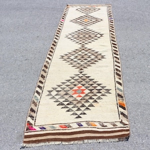 トルコ絨毯、ランナーラグ 3x9.9フィート、ヘルキブラウンパッチワークラグ