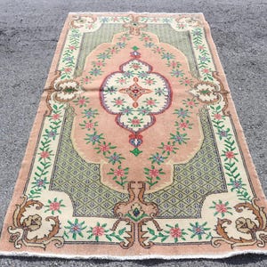 Turkish Vintage Rug, Handwoven Carpet, 119x211cm, 4x7ft, Floral Design, Home Decor, Unique Turkish Rug