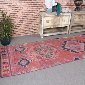 Vintage Rug, Runner Rugs, Turkish Rug, Herki Rug, Corridor Rug, Rugs For Stair, 2.9x11.4 ft Pink Rug, Antique Rugs, Long Runner Rug,  5692