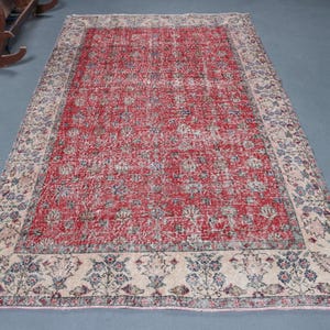 Vintage Rug, Large Carpet, Turkish Rug, Oushak Rug, 61x103 inches Red Carpet, Organic Bedroom Carpet, Decorative Salon Carpet,  3862