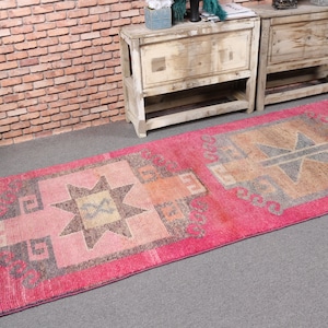 Herki Rug, Turkish Rug, Vintage Rug, Runner Rug, Anatolian Rug, Rugs For Stair, 3.1x11.3 ft Pink Rug, Oriental Rug, Hallway Runner Rug, 5835