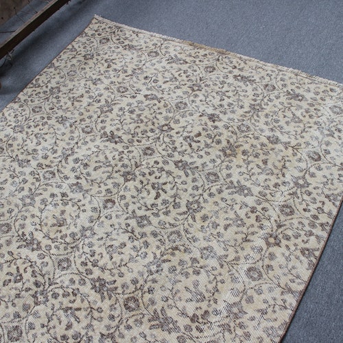 Vintage Rug, Area shops Carpet, Turkish Rug, Oushak Rug, 58x84 inches Beige Rug, Wool Bedroom Carpet, Outdoor Rug, Floor Carpet, 4720