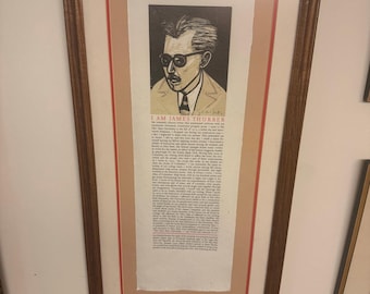 "Holzschnitt-Stil Porträt des Amerikanischen Humoristen James Thurber written Bio 15x29""