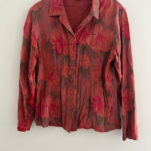 Vintage Tencel Rayon Button Down-skjorta Röd Blommig Storlek Small bild 1