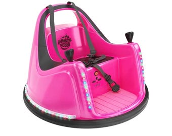 Nuevo coche de choque eléctrico recargable Bumper Buddy de 12 V para niños, color rosa intenso JM
