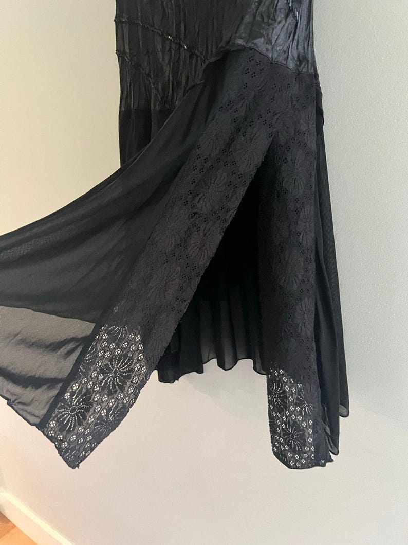 Hazel Anthropologie 100% Silk Midi Skirt w Lace Asymmetrical Hem Split Medium image 2