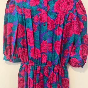 Vintage Adrianna Papell Silk 1/2 Sleeve Midi Dress Pink Teal Floral Belt Sz 8 image 8