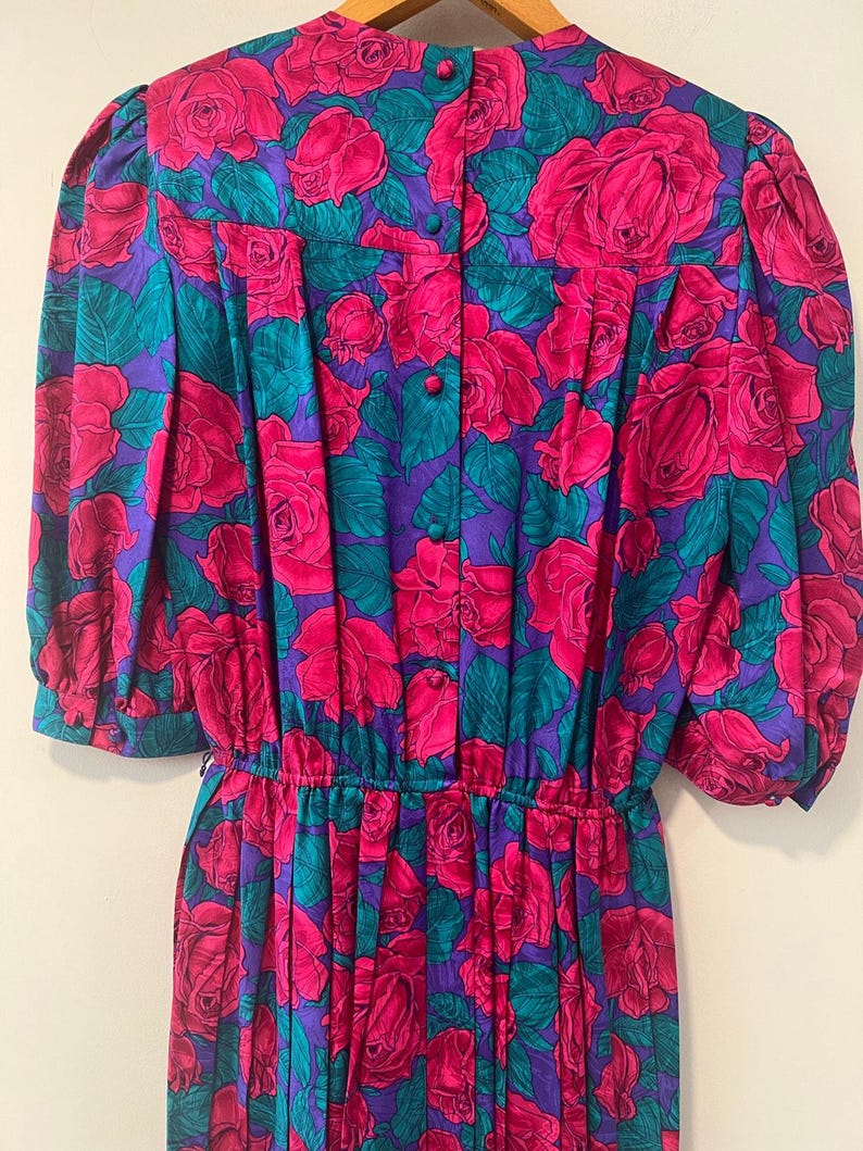 Vintage Adrianna Papell Silk 1/2 Sleeve Midi Dress Pink Teal Floral Belt Sz 8 image 8