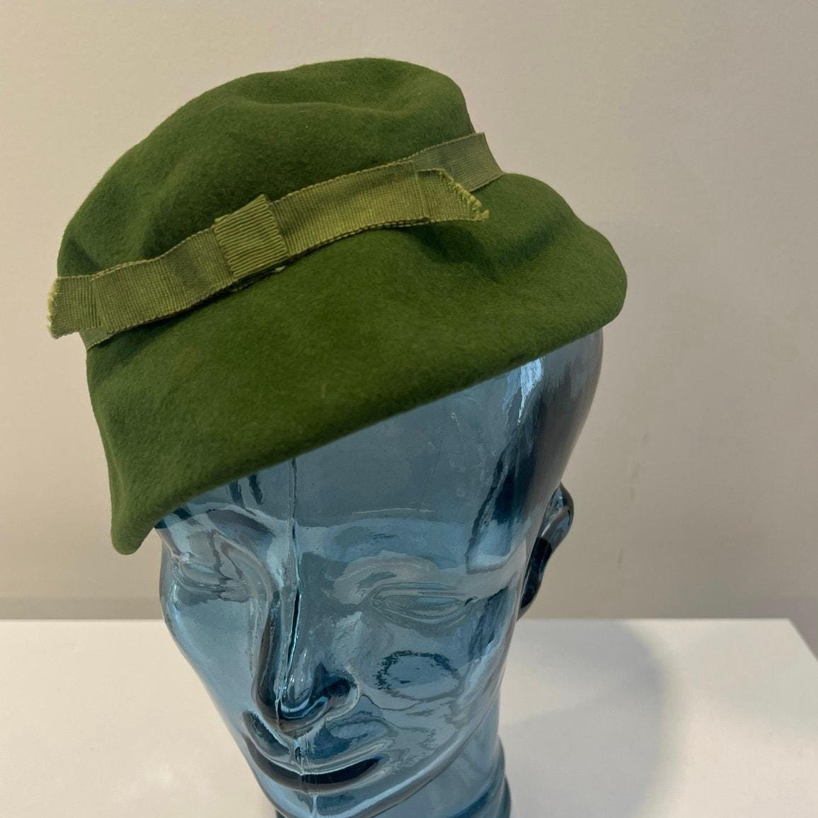 Olive Green Real Suede 1960s Vintage Round Pillbox Beanie Hat With A Tassel Green Pillbox Hat - Etsy main image 3