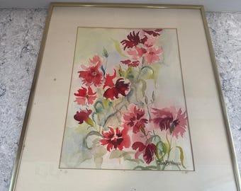 Ramo floral en acuarela, original y firmado por Joan Benincasa, 20,5 x 16,5 pulgadas.