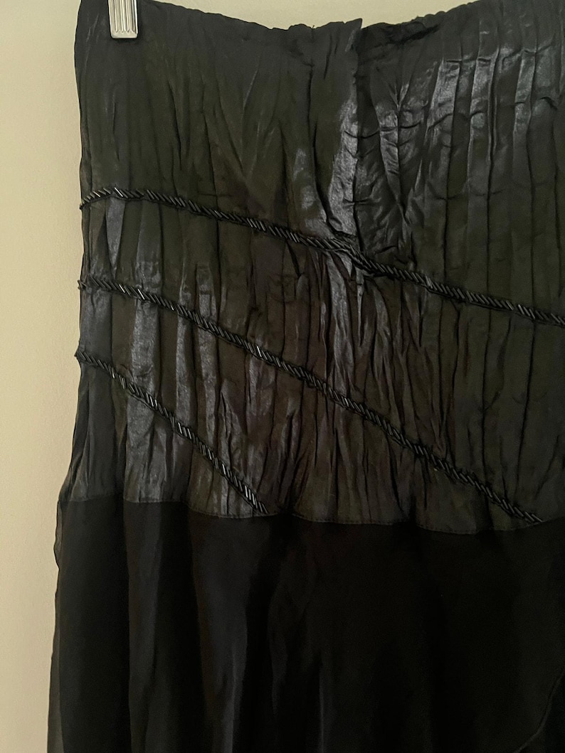 Hazel Anthropologie 100% Silk Midi Skirt w Lace Asymmetrical Hem Split Medium image 4