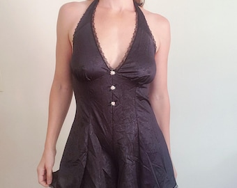 Vintage Schwarz Halfter Teddy mit Rosa Rosetten Größe Medium