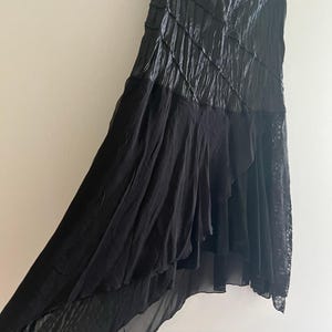 Hazel Anthropologie 100% Silk Midi Skirt w Lace Asymmetrical Hem Split Medium image 3