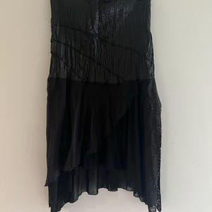 Hazel Anthropologie 100% Silk Midi Skirt w Lace Asymmetrical Hem Split Medium image 1