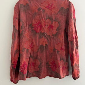 Vintage Tencel Rayon Button Down-skjorta Röd Blommig Storlek Small bild 5