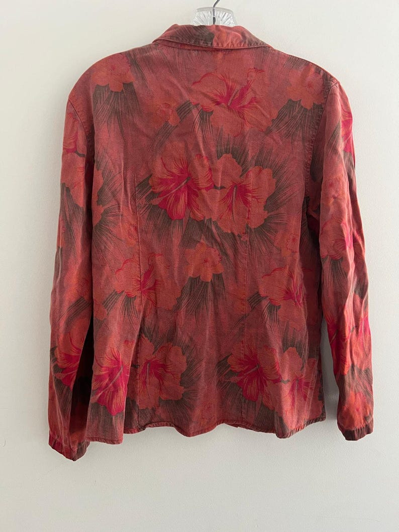 Vintage Tencel Rayon Button Down-skjorta Röd Blommig Storlek Small bild 5