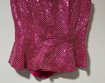 Haut corset vintage perles et paillettes 100 % soie rose vif avec fermeture éclair taille 8 JL