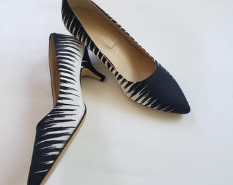 Zapatos de tacón Cuoio Ecologico Made in Italy con estampado de cebra y lona, talla 6.5