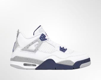 Midnight Navy Inspired Sneakers GS, White Blue Retro Basketball Shoes, Youth Streetwear Sneaker Gift
