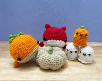 Pumpkin, Ghost, Boo, Devil Whale Crochet Plushie Stuffed Toy | Halloween & Thanksgiving | Amigurumi