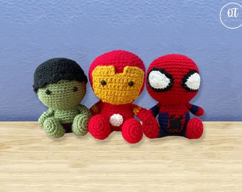 Iron Man, Hulk, or Spider-Man Crochet Plushie Stuffed Animal Toy | Amigurumi