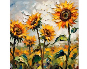 Original Sunflower Oil Painting: Textured Floral Impasto Art