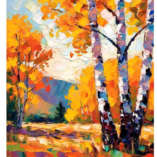 Adirondack Autumn Birch Tree Oil Painting: Impasto Landscape Art