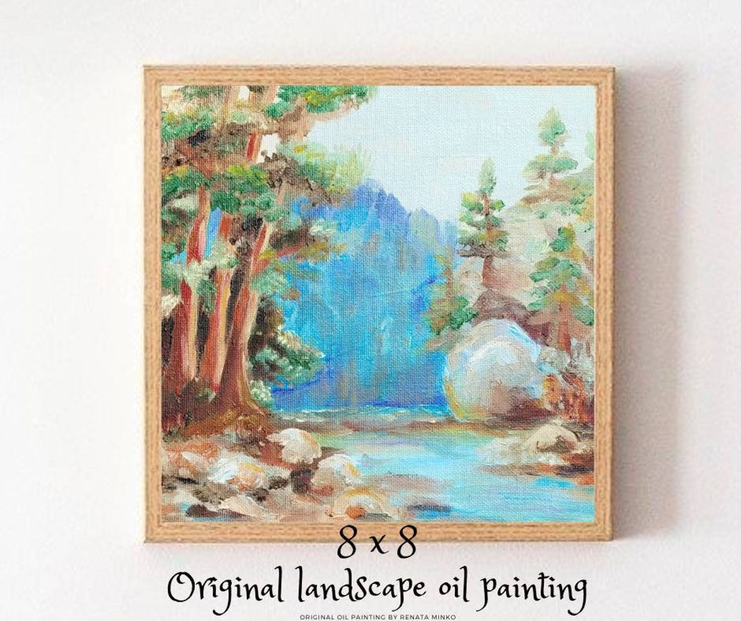 Rocky Mountain Lake Original Small Oil Painting Meadow Landscape by ...