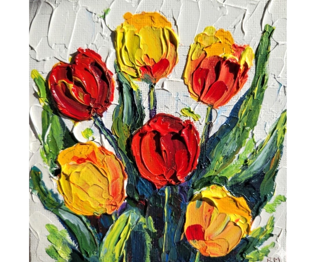Impasto Tulip Original Painting Textured Floral Art Flower Artwork ...