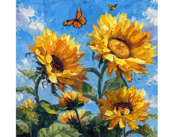 Original Sunflower Small Painting Textured Floral Impasto Wall Art