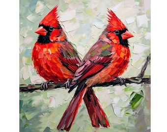 Cardinal Oil Painting on Canvas: Original Impasto Bird Art