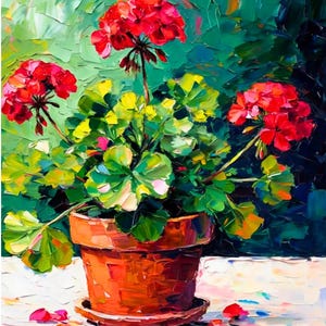 Geranium Flower Vibrant Original Impasto Wall Art Floral Small Oil Painting Artwork Embrace Hand-Painted Spring Bloom Art Art Renata Minko