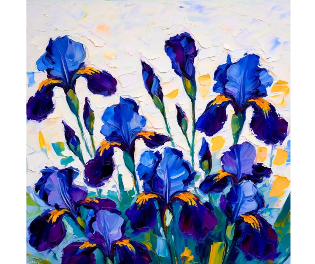 Original Iris Original Oil Painting: Floral Bouquet Still Life on ...