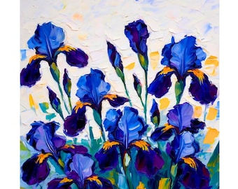 Original Iris Original Oil Painting: Floral Bouquet Still Life on Canvas
