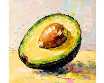 Avocado Oil Painting: Impasto Still Life Kitchen Wall Art