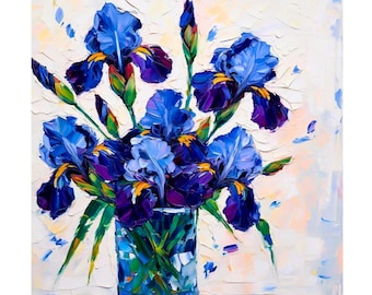 Irises Original Oil Painting: Floral Impasto Art on Canvas