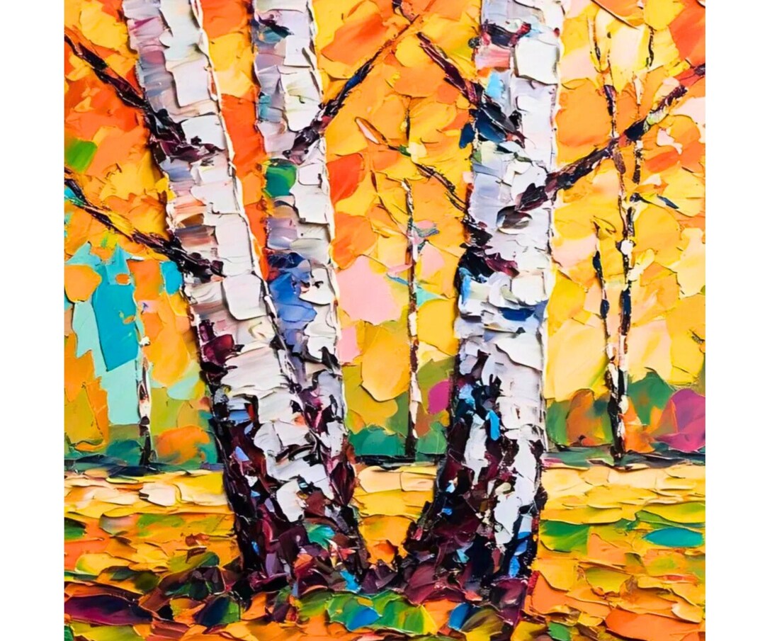 Aspen Birch Trees Original Oil Painting: Impasto Forest Landscape Art ...