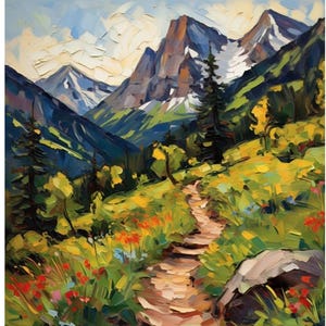 Colorado Hiking Painting: Rocky Mountains Impasto Original Art, Wildflower Meadow