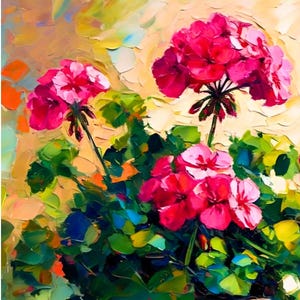 Geranium Original Impasto Wall Art Floral Small Oil Painting Flower Artwork Embrace Hand-Painted Spring Bloom Art Art Renata Minko