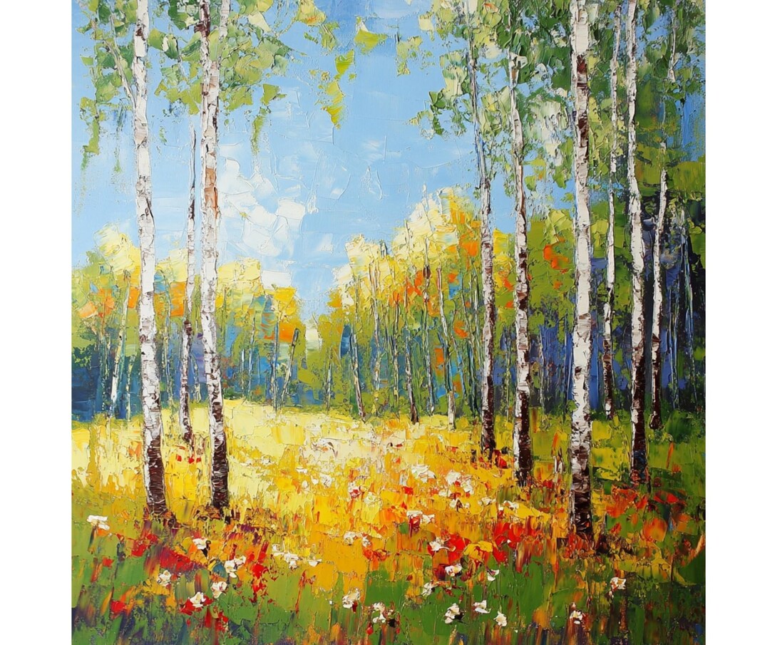 Birch Tree Oil Painting on Canvas: Forest Landscape Wall Art - Etsy