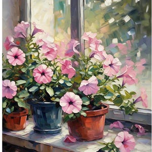Petunia Flower Vibrant Original Impasto Wall Art Floral Small Oil Painting Artwork Hand-Painted Garden Art Renata Minko