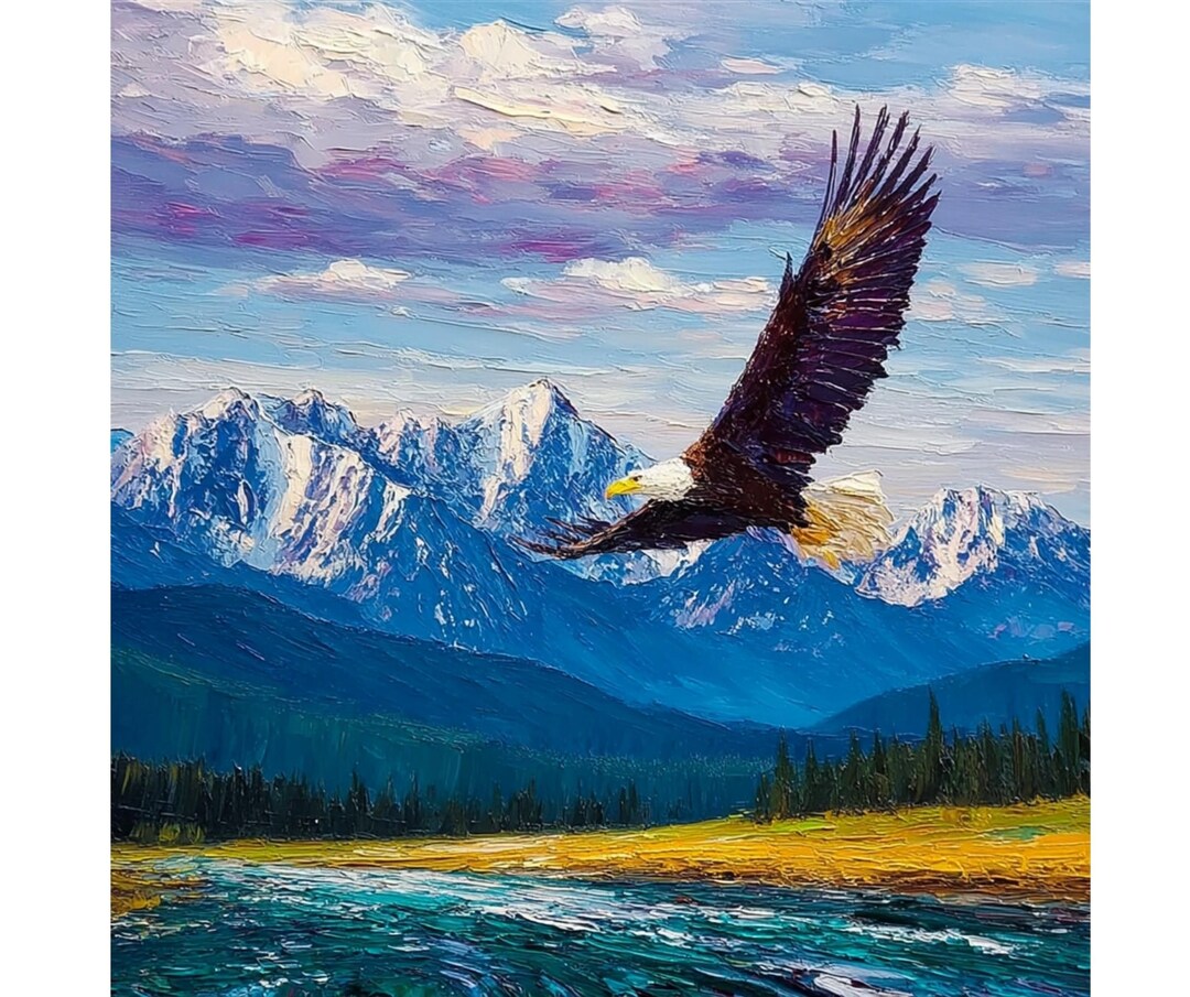 Bald Eagle Original Oil Painting Impasto Wildlife Art, Mountain ...