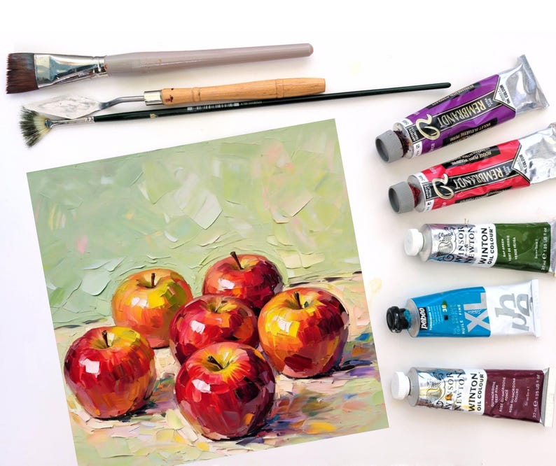 Apple Original Still Life Painting: Original Impasto Kitchen Wall Art ...