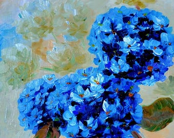 Textured Hydrangea Oil Painting: Botanical Floral Impasto Art