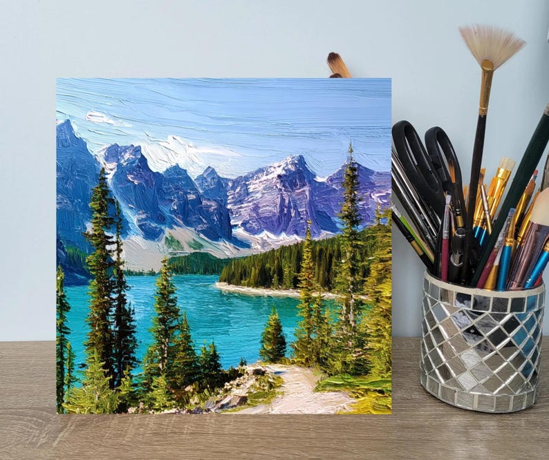 Mountain Lake Oil Painting Original Art Blue Alpine Landscape Canadian ...