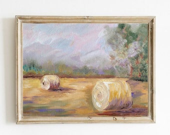 Original small oil painting country landscape field wall art meadow painting minimalist landscape farmhouse wall art