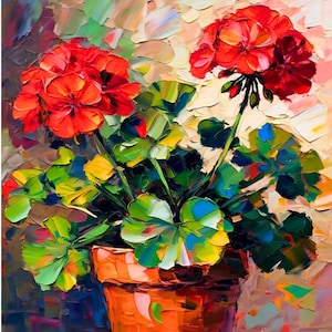Geranium Painting Floral Original Art Impasto Oil Painting Small Artwork Embrace Vibrance of Nature Impressionist Art by Renata Minko